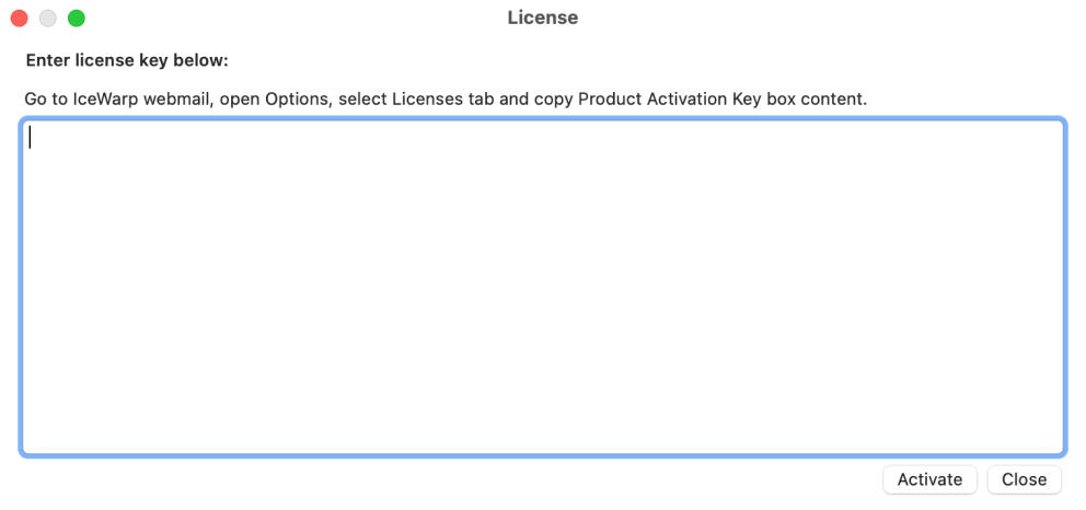 Client activation screen in IWDC client